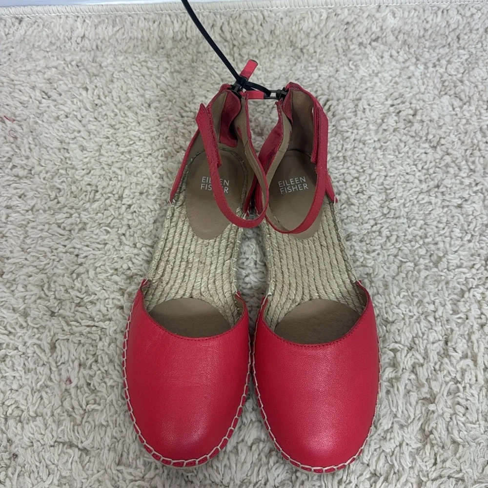 Eileen Fisher Lala Espadrilles  Size 8 Watermelon Red‎ Pink Leather